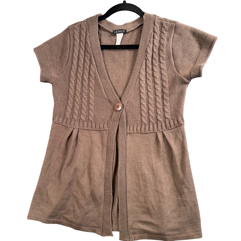 Brown Cable Knit Peplum Cardigan M Coquette Soft Girl Modern Boho Chic Feminine